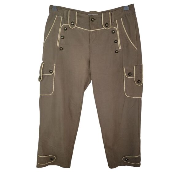 Cache olive gold rope Embellished cargo capri pants size 0 - Picture 1 of 8